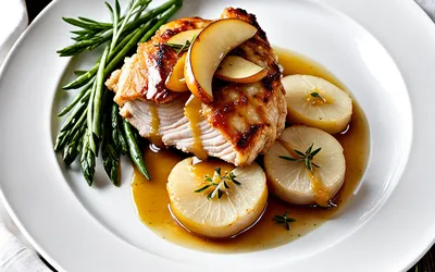 Recette facile de poulet aux pommes caramélisées, plat sucré-salé