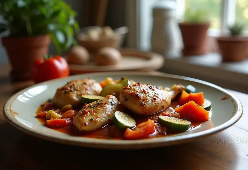 Poulet mijoté à la ratatouille basque : recette savoureuse et facile