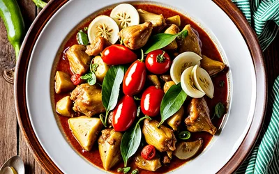 Recette traditionnelle camerounaise de poulet mijoté aux bananes vertes