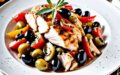 Recette facile de poulet mijoté aux poivrons et olives