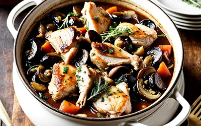 Poulet mijoté en cocotte au porto : recette facile et savoureuse