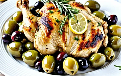 Recette facile de poulet rôti aux olives vertes et herbes de Provence au four