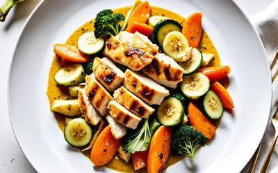 Recette facile de poulet sauté au curry avec légumes et banane caramélisée