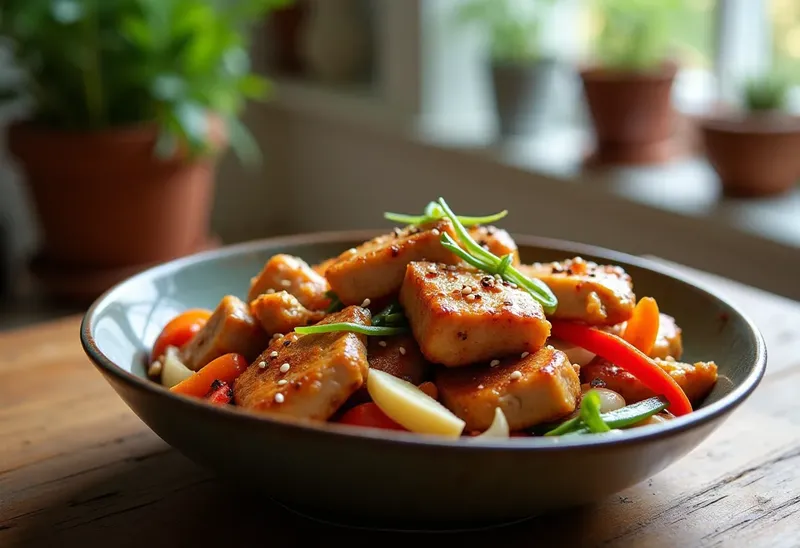 Poulet sauté au soja et légumes croquants
