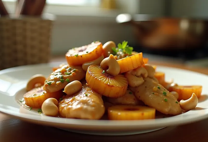 Poulet Sauté aux Noix de Cajou et Ananas Caramélisé