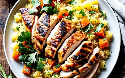 Recette facile de poulet aux épices avec semoule de couscous parfumée