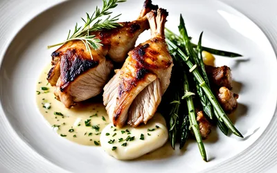 Recette gourmande de poussins rôtis à la purée de céleri-rave glacée et sauce citron estragon