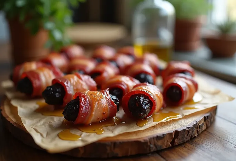 Pruneaux d'Agen enrobés de bacon croustillant, apéritif gourmand