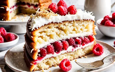 Recette facile de quatre-quarts à la noix de coco et framboises fraîches