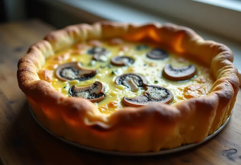Quiche gourmande au roquefort et champignons frais
