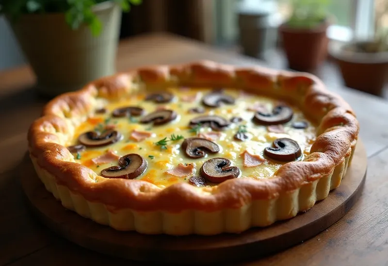 Quiche gourmande aux champignons frais et jambon cru