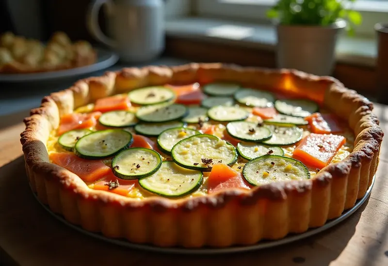 Quiche gourmande aux courgettes et saumon fumé