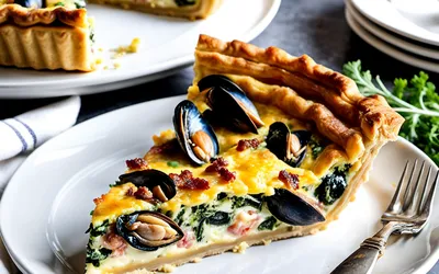 Quiche gourmande aux lardons, gruyère et moules fraîches - recette facile et savoureuse