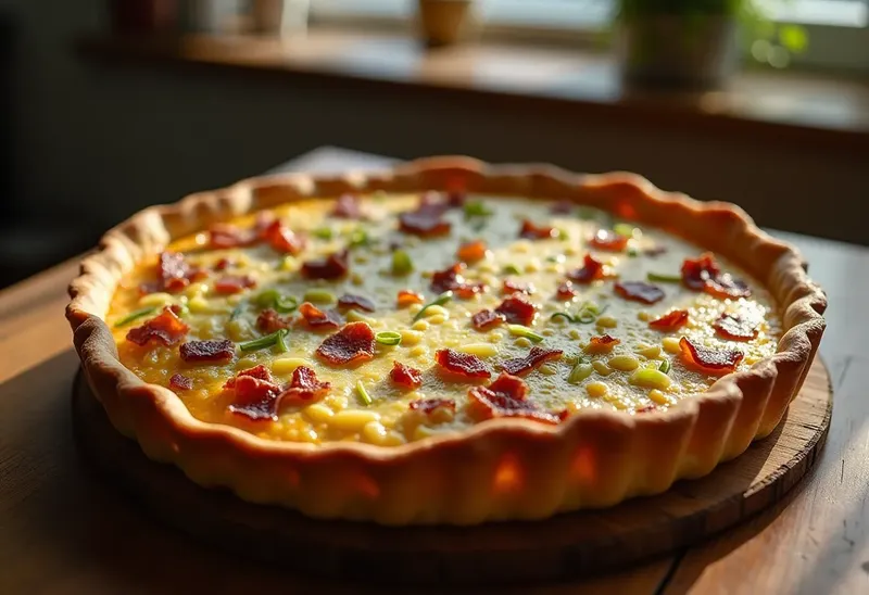 Quiche gourmande aux lardons, poireaux et oignons