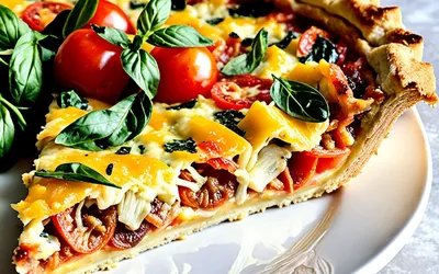 Quiche savoureuse à la tomate et aux oignons - recette facile et rapide