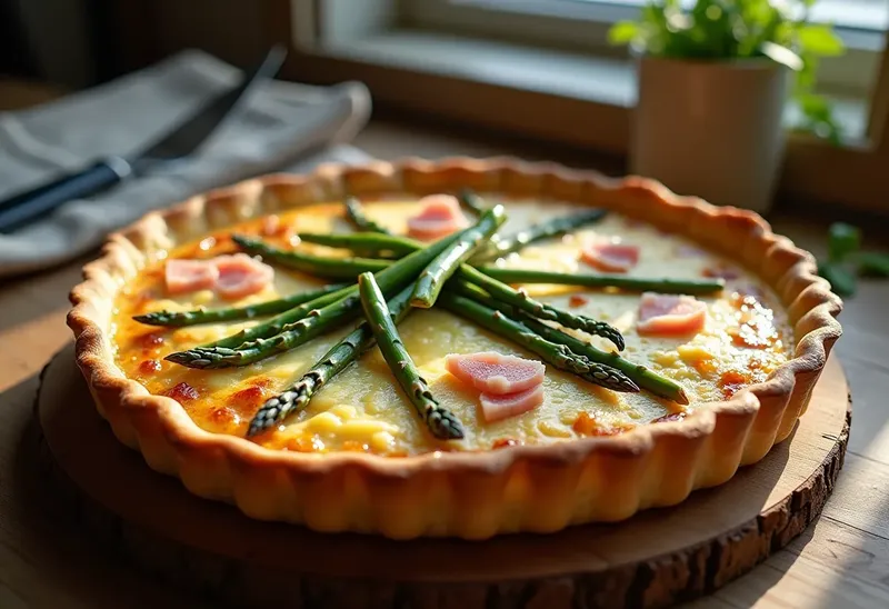 Quiche savoureuse aux asperges vertes et thon frais