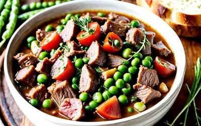 Ragoût de viande aux petits pois et tomates : recette facile et savoureuse