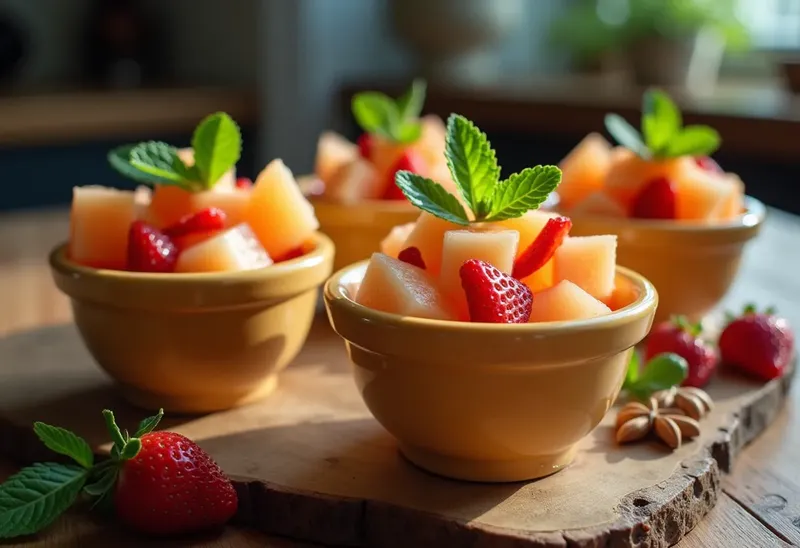Ramequins gourmands de melon et fraises à l'anisette