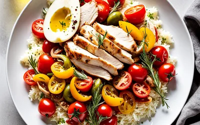 Recette gourmande de Mona : poulet mijoté aux légumes et riz basmati pour une personne