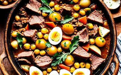Recette traditionnelle de Dafina marocaine mijotée - Plat mijoté savoureux