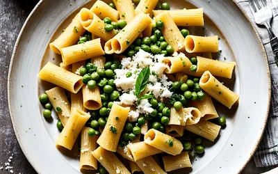 Rigatoni crémeux aux petits pois et ricotta - recette facile et rapide