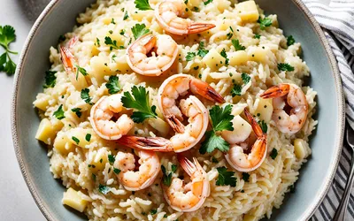 Risotto crémeux au merlan et crevettes fraîches - Recette facile et gourmande