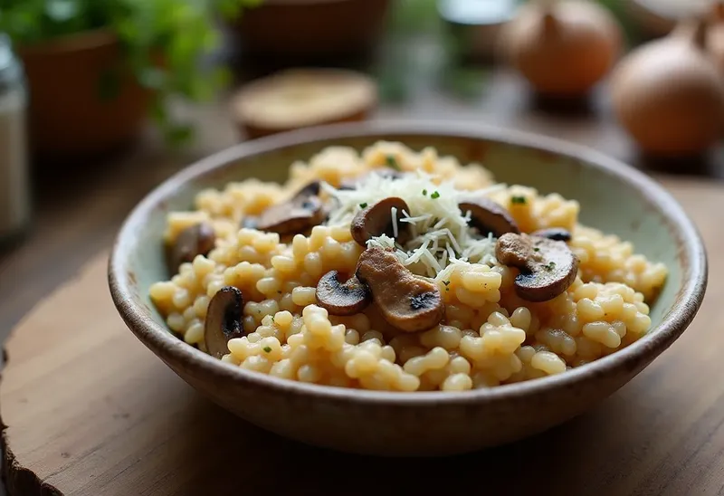 Risotto crémeux aux champignons et porc fondant