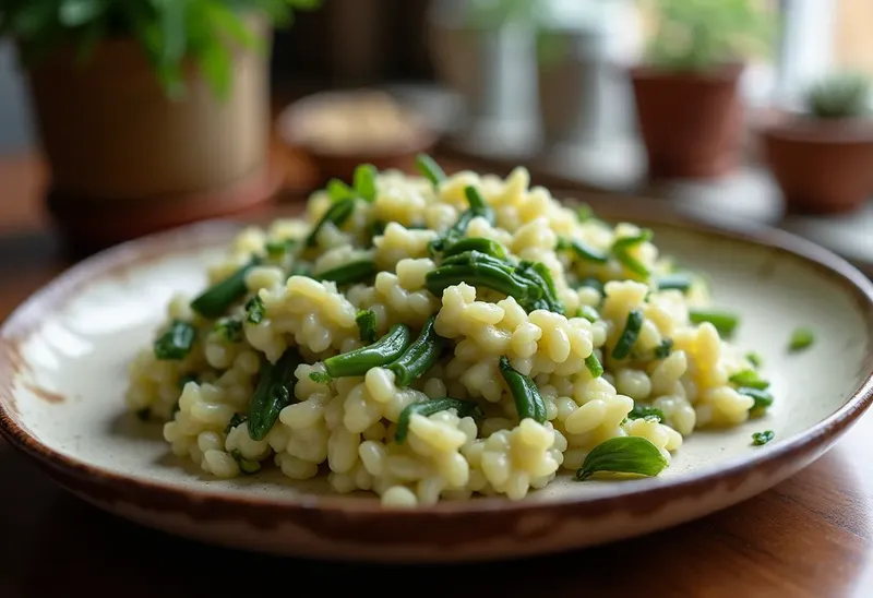 Risotto crémeux aux légumes verts : courgettes et haricots verts frais