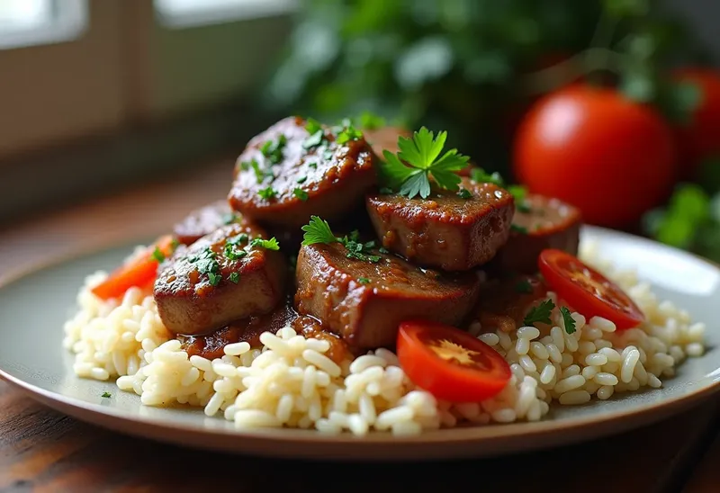 Riz à la tomate savoureux au mouton mijoté