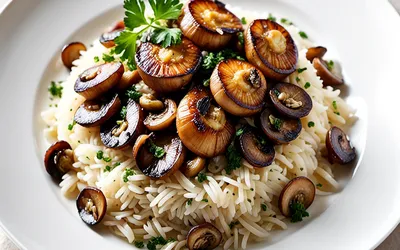 Recette facile de riz fondant aux oignons caramélisés et champignons sautés