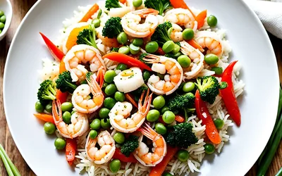 Recette facile de riz sauté aux crevettes et légumes croquants