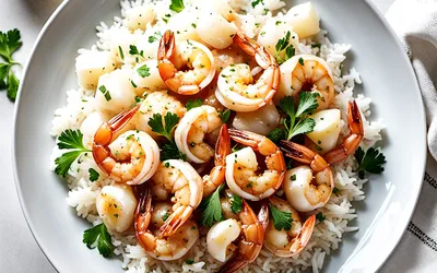 Recette facile de riz sauté aux crevettes et noix de pétoncles