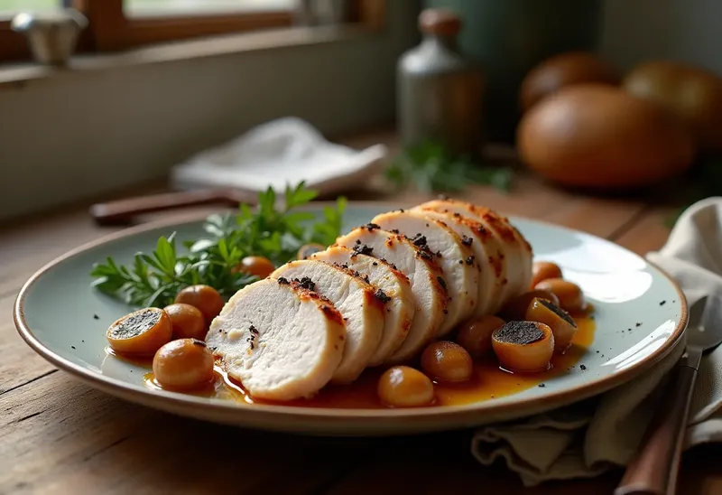 Rôti de dindonneau aux marrons et truffes : recette festive et gourmande