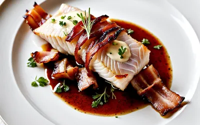 Rôti de lotte enrobé de lard croustillant avec sauce au vin blanc - Recette facile et gourmande