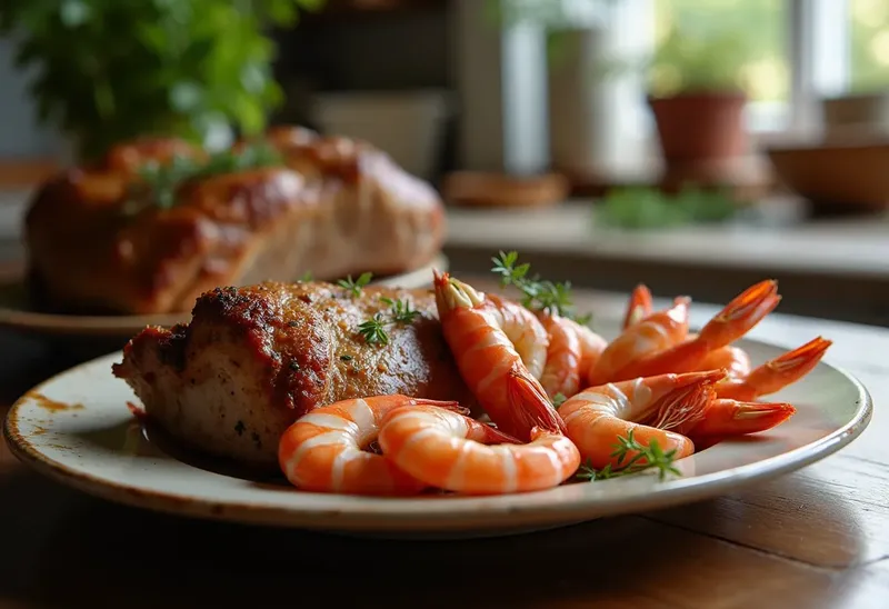 Rôti de porc aux crevettes et langoustines : recette gourmande et raffinée