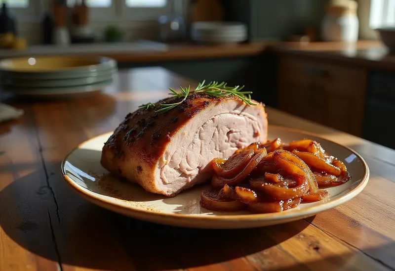 Rôti de porc aux oignons rouges caramélisés façon Aphrodite