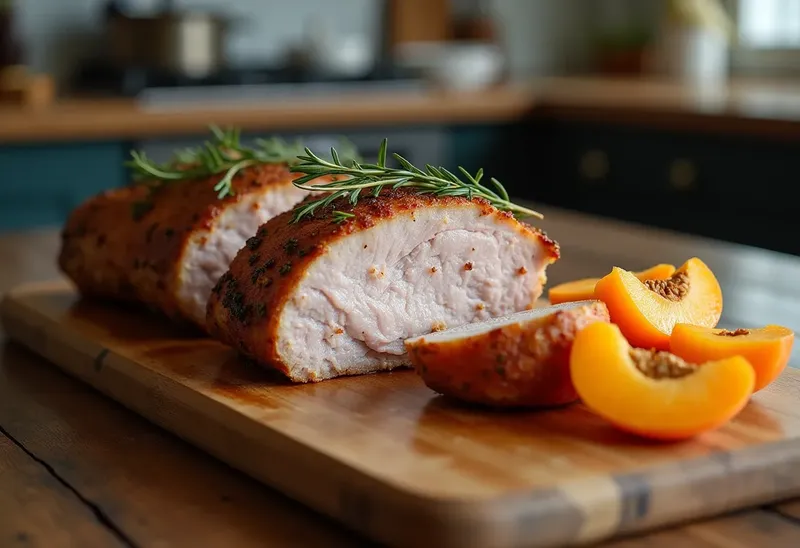 Rôti de porc fondant aux abricots caramélisés