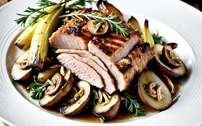 Rôti de porc aux champignons et endives caramélisées : recette facile et savoureuse
