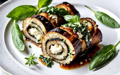 Roulade d'aubergine farcie au fromage frais et herbes - recette facile et rapide