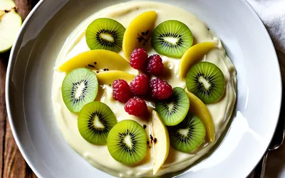 Recette facile de sabayon gratiné aux poires et kiwis, dessert fruité et léger