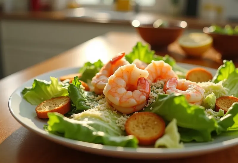 Salade César gourmande aux crevettes fraîches