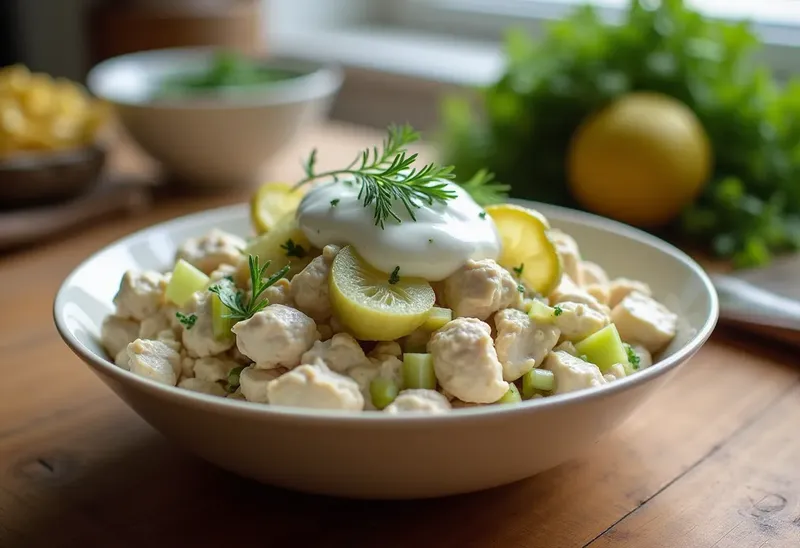 Salade crémeuse de poulet à l'aneth fraîche et gourmande