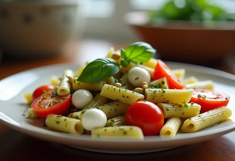 Salade de pâtes au pesto maison, fraîche et savoureuse