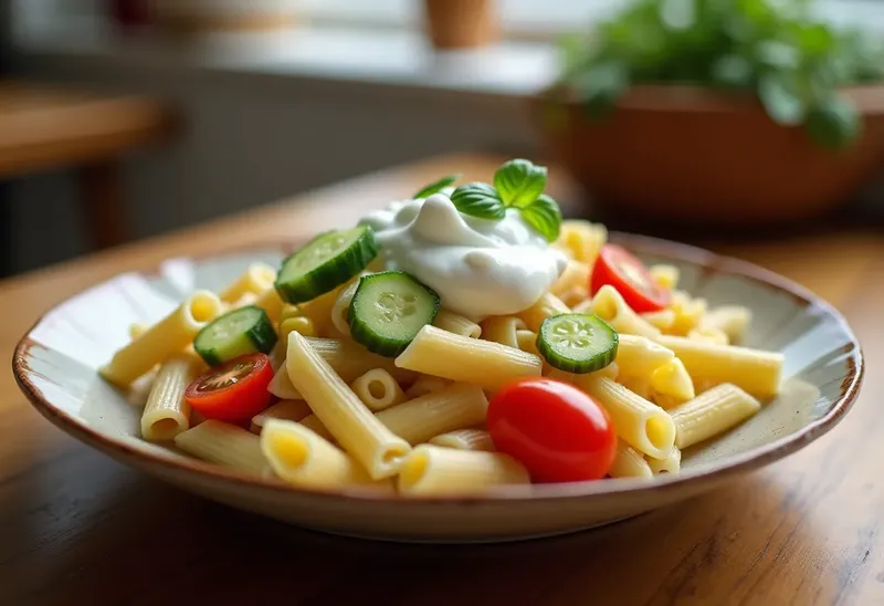Salade de pâtes au yaourt frais et légumes croquants