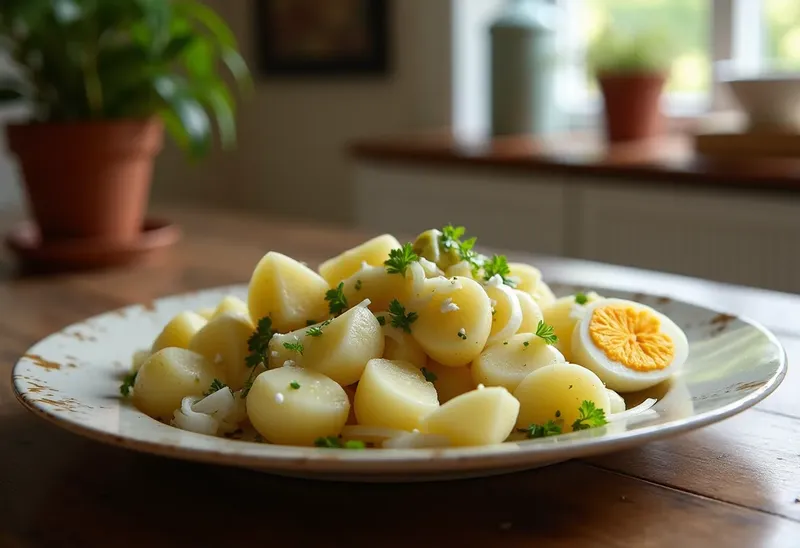 Salade de pommes de terre à la belge traditionnelle et savoureuse