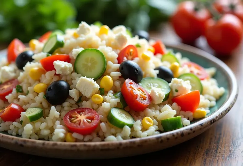 Salade de riz colorée fraîche et gourmande