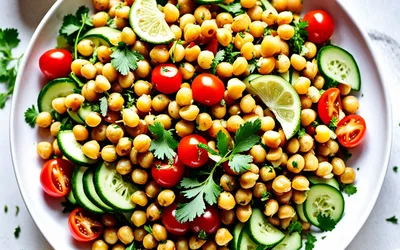 Salade épicée de pois chiches aux saveurs méditerranéennes - recette facile et rapide