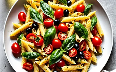 Salade estivale de pâtes au pesto rosso et légumes croquants - recette fraîche et rapide