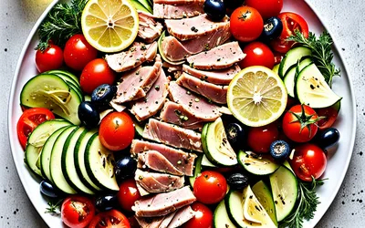 Salade estivale gourmande aux légumes frais, thon et olives - recette facile et rapide