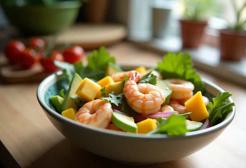 Salade exotique aux crevettes fraîches et mangue sucrée